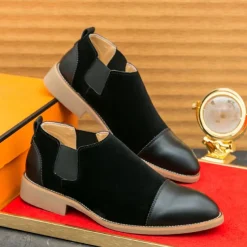 Men's Tan Chelsea Boots with Faux Leather and Suede Upper – Slip-On Elastic Design, Casual and Comfortable for Daily Wear or Semi-Formal Occasions