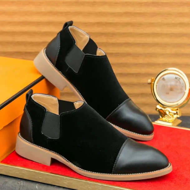 Men's Tan Chelsea Boots with Faux Leather and Suede Upper – Slip-On Elastic Design, Casual and Comfortable for Daily Wear or Semi-Formal Occasions