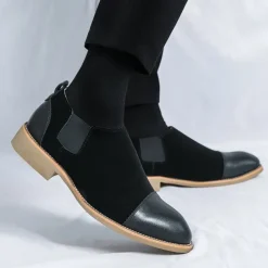 Men's Tan Chelsea Boots with Faux Leather and Suede Upper – Slip-On Elastic Design, Casual and Comfortable for Daily Wear or Semi-Formal Occasions