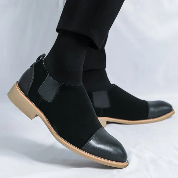 Men's Tan Chelsea Boots with Faux Leather and Suede Upper – Slip-On Elastic Design, Casual and Comfortable for Daily Wear or Semi-Formal Occasions