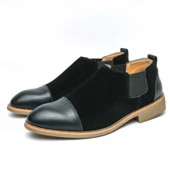 Men's Tan Chelsea Boots with Faux Leather and Suede Upper – Slip-On Elastic Design, Casual and Comfortable for Daily Wear or Semi-Formal Occasions