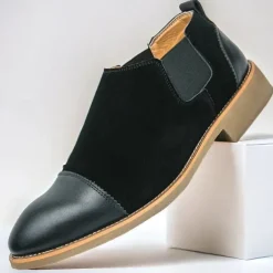 Men's Tan Chelsea Boots with Faux Leather and Suede Upper – Slip-On Elastic Design, Casual and Comfortable for Daily Wear or Semi-Formal Occasions