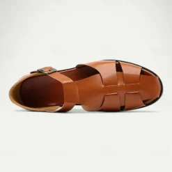Men's Tan Faux Leather Open-Toe Sandals with Adjustable Buckle Strap, Casual Style for Everyday Wear
