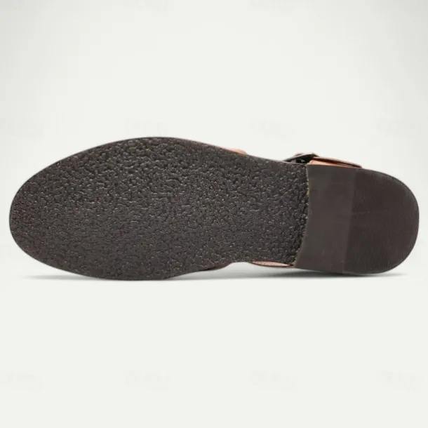 Men's Tan Faux Leather Open-Toe Sandals with Adjustable Buckle Strap, Casual Style for Everyday Wear