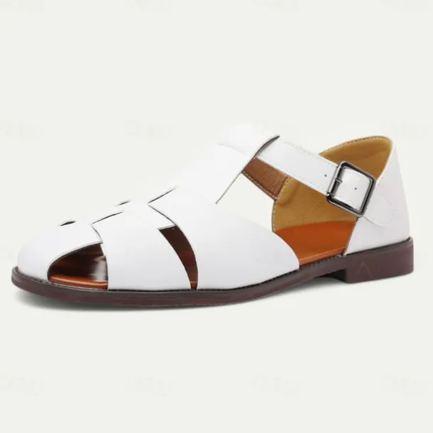 Men's Tan Faux Leather Open-Toe Sandals with Adjustable Buckle Strap, Casual Style for Everyday Wear