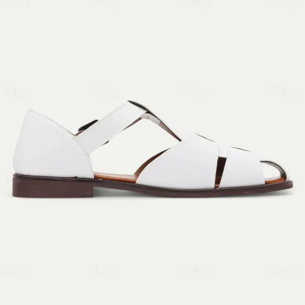 Men's Tan Faux Leather Open-Toe Sandals with Adjustable Buckle Strap, Casual Style for Everyday Wear
