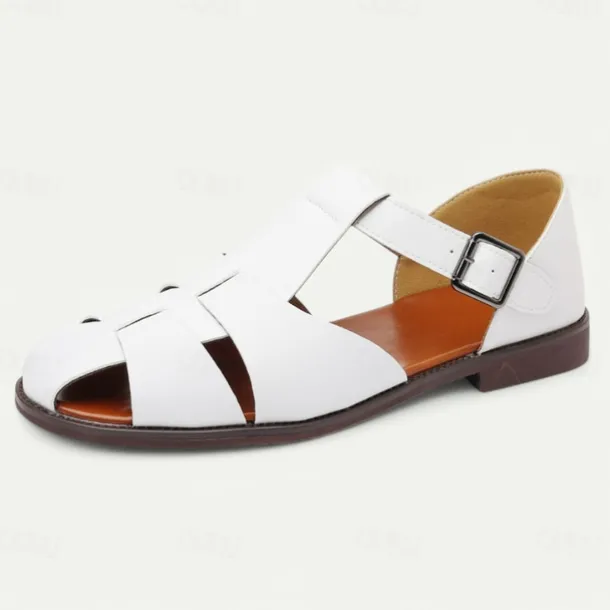 Men's Tan Faux Leather Open-Toe Sandals with Adjustable Buckle Strap, Casual Style for Everyday Wear