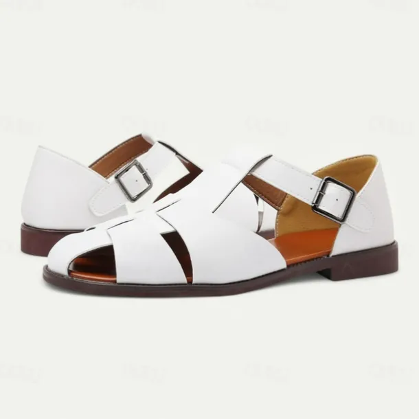 Men's Tan Faux Leather Open-Toe Sandals with Adjustable Buckle Strap, Casual Style for Everyday Wear