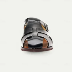 Men's Tan Faux Leather Open-Toe Sandals with Adjustable Buckle Strap, Casual Style for Everyday Wear