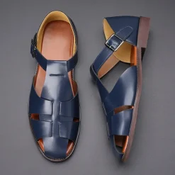Men's Tan Faux Leather Open-Toe Sandals with Adjustable Buckle Strap, Casual Style for Everyday Wear