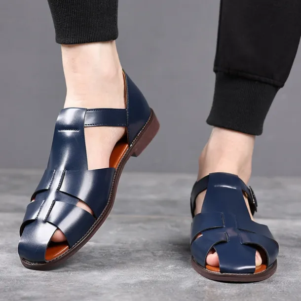 Men's Tan Faux Leather Open-Toe Sandals with Adjustable Buckle Strap, Casual Style for Everyday Wear