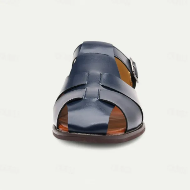 Men's Tan Faux Leather Open-Toe Sandals with Adjustable Buckle Strap, Casual Style for Everyday Wear