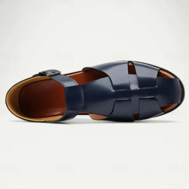 Men's Tan Faux Leather Open-Toe Sandals with Adjustable Buckle Strap, Casual Style for Everyday Wear