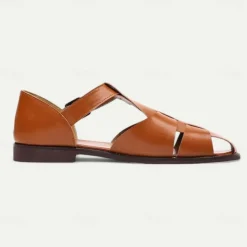Men's Tan Faux Leather Open-Toe Sandals with Adjustable Buckle Strap, Casual Style for Everyday Wear