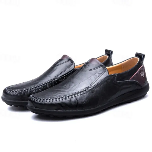 Men's Tan Faux Leather Slip-On Loafers with Hand-Stitched Detailing – Comfortable Casual Shoes for Work, Travel, and Everyday Wear