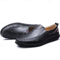 Men's Tan Faux Leather Slip-On Loafers with Hand-Stitched Detailing – Comfortable Casual Shoes for Work, Travel, and Everyday Wear