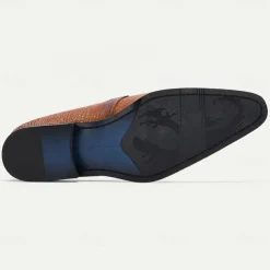 Men's Tan Genuine Leather Oxford Shoes – Vintage Crocodile Pattern Lace-Up Dress Shoes for Kentucky Derby & Special Occasions