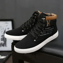 Men's Tan High-Top Sneakers with Lace-Up Design and Buckle Detail for Casual and Streetwear