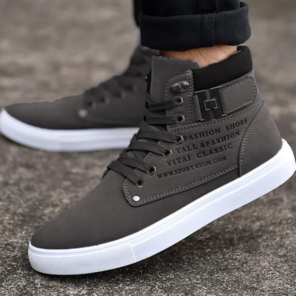 Men's Tan High-Top Sneakers with Lace-Up Design and Buckle Detail for Casual and Streetwear