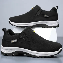 Men's Tan Slip-On Hiking Shoes - Lightweight Outdoor Walking Sneakers with Non-Slip Sole for Trekking and Daily Wear