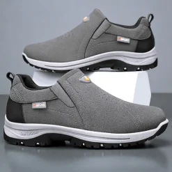 Men's Tan Slip-On Hiking Shoes - Lightweight Outdoor Walking Sneakers with Non-Slip Sole for Trekking and Daily Wear