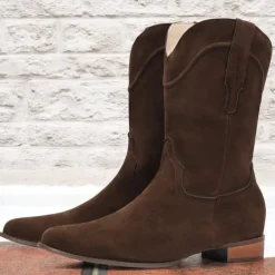 Men's Tan Suede Western Cowboy Boots - Classic Mid-Calf Design for Outdoor and Casual Wear