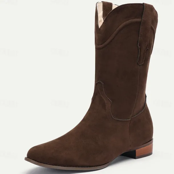 Men's Tan Suede Western Cowboy Boots - Classic Mid-Calf Design for Outdoor and Casual Wear