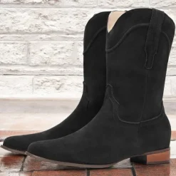 Men's Tan Suede Western Cowboy Boots - Classic Mid-Calf Design for Outdoor and Casual Wear