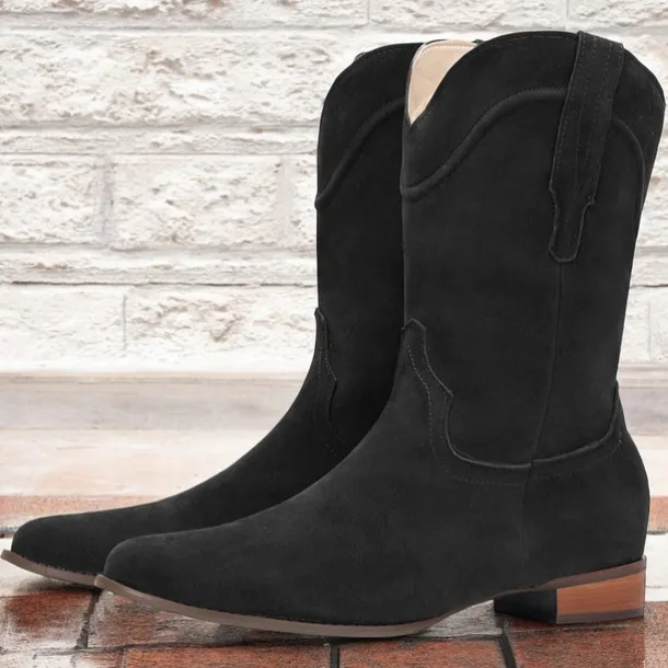 Men's Tan Suede Western Cowboy Boots - Classic Mid-Calf Design for Outdoor and Casual Wear