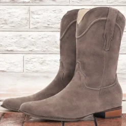 Men's Tan Suede Western Cowboy Boots - Classic Mid-Calf Design for Outdoor and Casual Wear