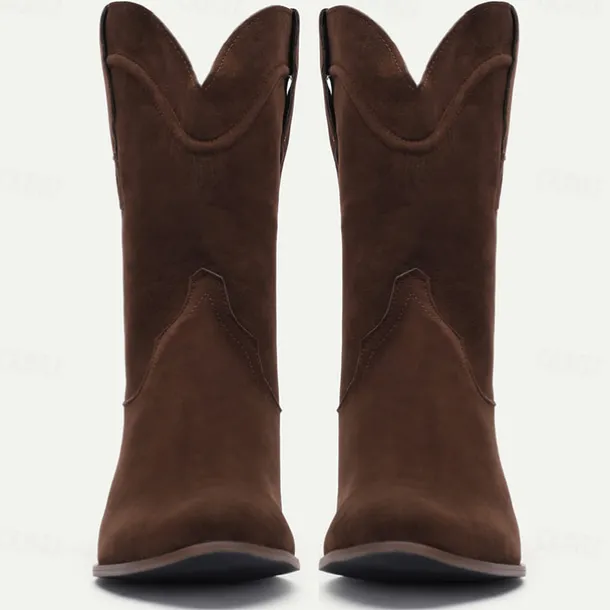 Men's Tan Suede Western Cowboy Boots - Classic Mid-Calf Design for Outdoor and Casual Wear