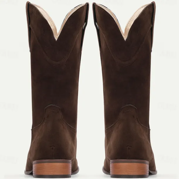 Men's Tan Suede Western Cowboy Boots - Classic Mid-Calf Design for Outdoor and Casual Wear