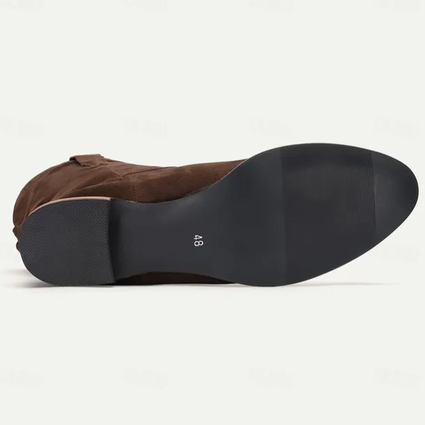 Men's Tan Suede Western Cowboy Boots - Classic Mid-Calf Design for Outdoor and Casual Wear