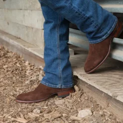 Men's Tan Suede Western Cowboy Boots - Classic Mid-Calf Design for Outdoor and Casual Wear