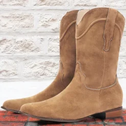 Men's Tan Suede Western Cowboy Boots - Classic Mid-Calf Design for Outdoor and Casual Wear