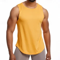 Men's Tank Top Fitness Tank Tank Undershirt Crew Neck Sleeveless Sport Casual Daily Gym Breathable Soft Plain Black Yellow Activewear Fashion Basic