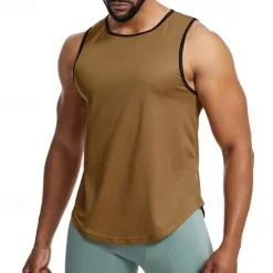 Men's Tank Top Fitness Tank Tank Undershirt Crew Neck Sleeveless Sport Casual Daily Gym Breathable Soft Plain Black Yellow Activewear Fashion Basic