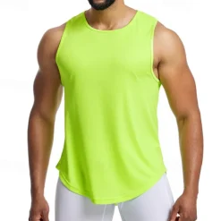 Men's Tank Top Fitness Tank Tank Undershirt Crew Neck Sleeveless Sport Casual Daily Gym Breathable Soft Plain Black Yellow Activewear Fashion Basic