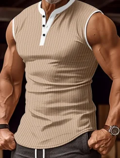 Men's Tank Top Henley Shirt Vest Top Undershirt Sleeveless Henley Summer Color Block Pit Strip Fashion Designer Muscle Outdoor Going out Gym Black White Wine Top Tee for Men