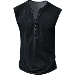 Men's Tank Top Henley Shirt Sleeveless Henley Summer Print Vintage Buttons Vacation Casual Black White Yellow Top Tee for Men