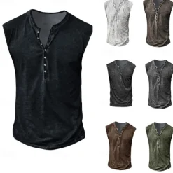 Men's Tank Top Henley Shirt Sleeveless Henley Summer Print Vintage Buttons Vacation Casual Black White Yellow Top Tee for Men