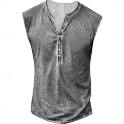 Men's Tank Top Henley Shirt Sleeveless Henley Summer Print Vintage Buttons Vacation Casual Black White Yellow Top Tee for Men