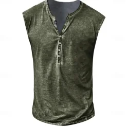 Men's Tank Top Henley Shirt Sleeveless Henley Summer Print Vintage Buttons Vacation Casual Black White Yellow Top Tee for Men