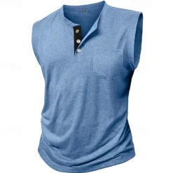 Men's Tank Top Henley Shirt Vest Top Undershirt Sleeveless Henley Summer Plain Fashion Designer Muscle Buttons Outdoor Street Going out Black White Khaki Top Tee for Men