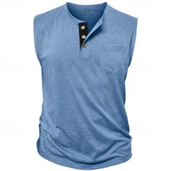 Men's Tank Top Henley Shirt Vest Top Undershirt Sleeveless Henley Summer Plain Fashion Designer Muscle Buttons Outdoor Street Going out Black White Khaki Top Tee for Men
