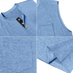 Men's Tank Top Henley Shirt Vest Top Undershirt Sleeveless Henley Summer Plain Fashion Designer Muscle Buttons Outdoor Street Going out Black White Khaki Top Tee for Men
