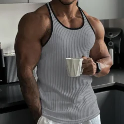 Men's Tank Top Rib Knit Top Wife beater Shirt Sleeveless Crew Neck Summer Color Block Pit Strip Fashion Designer Muscle Outdoor Going out Gym Black White Pink Top Tee for Men