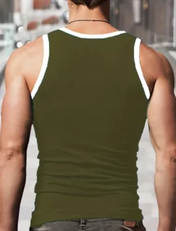 Men's Tank Top Sleeveless U Neck Summer Color Block Fashion Designer Muscle Outdoor Going out Gym Black Red Royal Blue Top Tee for Men