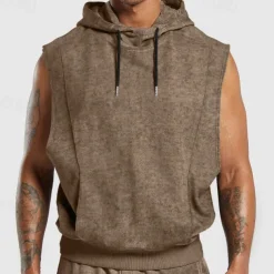 Men's Tank Top Sleeveless Hoodie Sleeveless Hooded Vintage Drawstring Casual Activewear Black Navy Blue Green Top Tee for Men