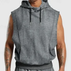 Men's Tank Top Sleeveless Hoodie Sleeveless Hooded Vintage Drawstring Casual Activewear Black Navy Blue Green Top Tee for Men